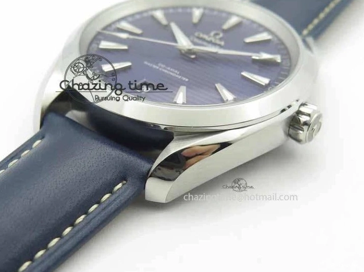 0126 Affordable 2017 Aqua Terra SS XF Best Edition Blue Textured Dial On Blue Leather Strap A 8159